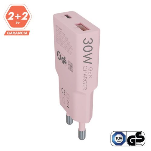 AVAX CHG AVAX CH641P NANO SLIM 30W töltő adapter USB-C (PD3.0)+USB-A (QC3.0), rózsaszín