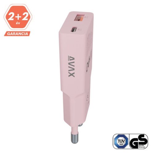 AVAX CHG AVAX CH641P NANO SLIM 30W töltő adapter USB-C (PD3.0)+USB-A (QC3.0), rózsaszín