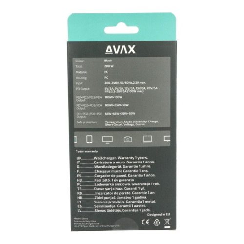 AVAX CHG AVAX DC637 DESKY+ 4xType C (PD 3.0) 200W GaN gyorstöltő elosztó - Dobozsérült termék