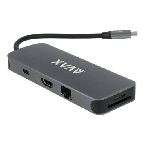 AVAX USB HUB USB-C 8in1 2xUSB3.0, USB-C, HDMI, RJ45, TF/SD, 100W