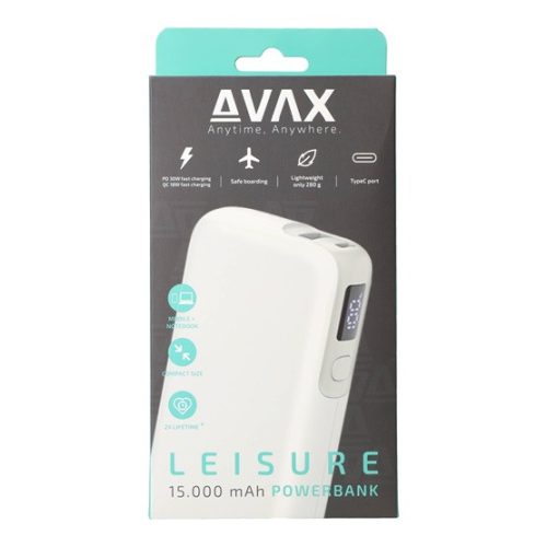 AVAX CHG AVAX PB106W LEISURE PD/Type-C 30W+QC 18W gyorstöltő Powerbank 15.000mAh, fehér - Dobozsérült termék