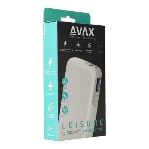 AVAX CHG AVAX PB106W LEISURE PD/Type-C 30W+QC 18W gyorstöltő Powerbank 15.000mAh, fehér - Dobozsérült termék