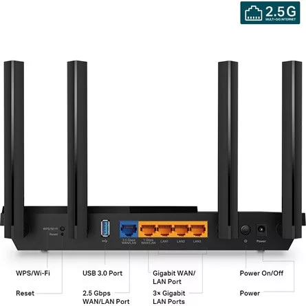 TP-LINK Wireless Router Dual Band AX3000 1xWAN(1000Mbps) + 4xLAN(1000Mbps) + 1xUSB, Archer AX55 PRO