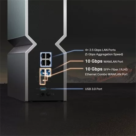 TP-LINK Wireless Router Tri-Band BE19000 2xWAN/LAN(10Gbps) + 4xLAN(2.5Gbps) + 1xUSB 3.0, Archer BE800