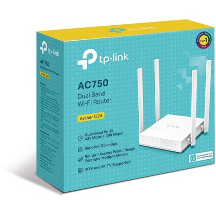 TP-Link Router WiFi AC750 - Archer C24 (300Mbps 2,4GHz + 433Mbps 5GHz; 4port 100Mbps)
