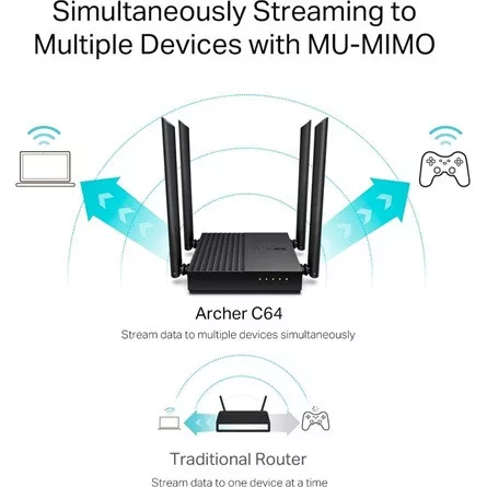TP-LINK Wireless Router Dual Band AC1200 1xWAN(1000Mbps) + 4xLAN(1000Mbps), Archer C64