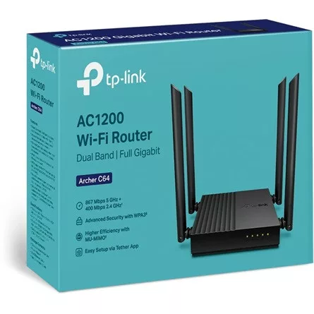 TP-LINK Wireless Router Dual Band AC1200 1xWAN(1000Mbps) + 4xLAN(1000Mbps), Archer C64