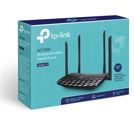 TP-LINK Wireless Router Dual Band AC1200 1xWAN(1000Mbps) + 4xLAN(1000Mbps), Archer C6