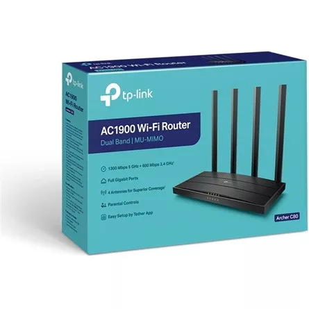 TP-Link Router WiFi AC1900 - Archer C80 (600Mbps 2,4GHz + 1300Mbps 5GHz; 4port 1Gbps, 3×3 MIMO)