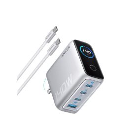  Anker, Charger (140W, 4-Port, PD 3.1) with USB-C Cable - Silver