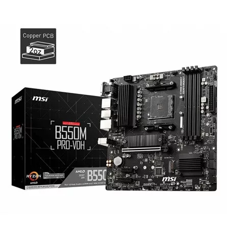 MSI Main Board Desktop B550M PRO-VDH (AM4, B550, 4xDDR4, 1xPCIe x16, 2xPCIe x1, 4xSATA, 2xM.2, 5xUSB3.2 Gen1, 6xUSB2.0, DP, HDMI, D-SUB, GLAN, mATX, Retail)