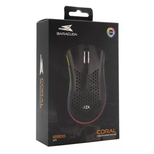 BARACUDA W029910 CORAL-B, BGM-031B gamer egér,6D, fekete, 12800 dpi