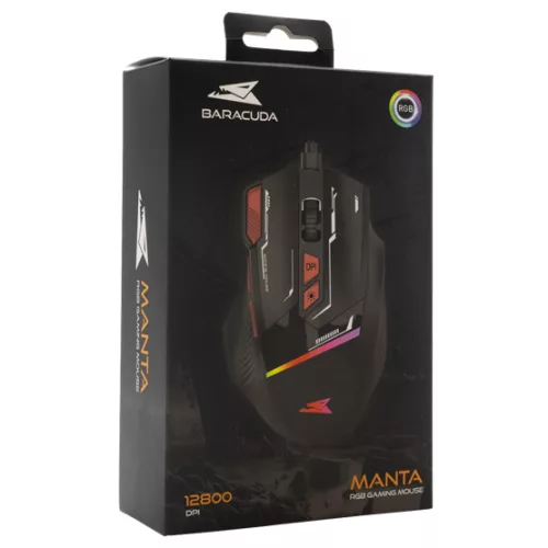 BARACUDA W029907 MANTA-B, BGM-041B gamer egér,8D, fekete, 12800 dpi