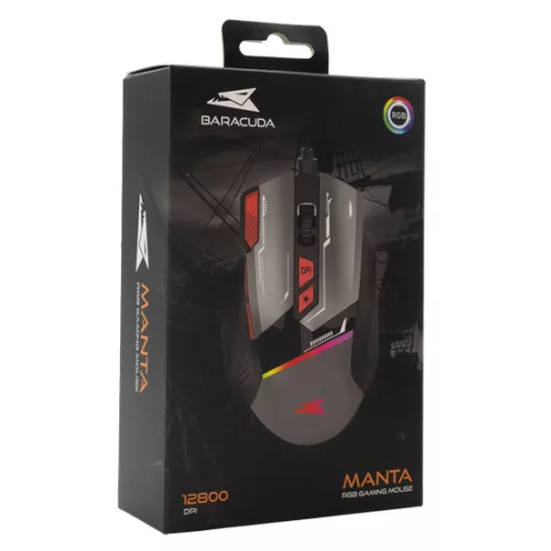 BARACUDA W029908 MANTA-G, BGM-047G gamer egér,8D, szürke, 12800 dpi