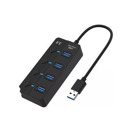 BlackBird BH1373 4-portos USB3.0 hub fekete (külön kapcsolható)