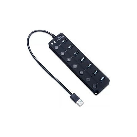 BlackBird BH1374 7-portos USB3.0 hub fekete (külön kapcsolható)