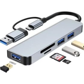   BLACKBIRD USB 3.0 Type-C/USB multiport hub 5in1 3xUSB3.0,SD,TF,ezüst, aluminium ház