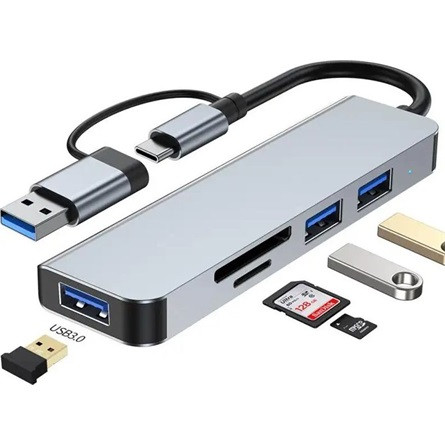 BlackBird BH1469 5-in-1 5-portos USB-C USB3.0 hub szürke SD/TF (aluminium)