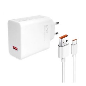   XIAOMI hálózati töltő USB aljzat (67W, gyorstöltő + Type-C kábel) FEHÉR (Gigapack csomagolás)