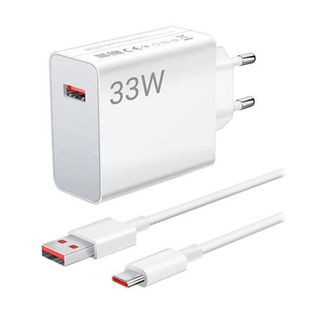 XIAOMI MDY-12-EA hálózati töltő USB aljzat 33W, PD gyorstöltő + Type-C kábel, FEHÉR