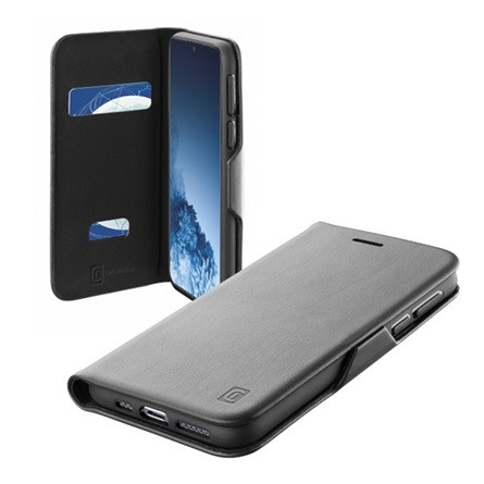 Cellularline Samsung S21 Plus CELLULARLINE BOOK CLUTCH tok álló, bőr hatású FLIP, kártyazseb funkció, FEKETE