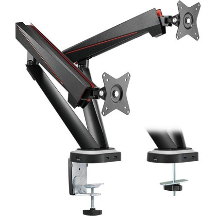 Delock Logilink Dual Monitor mount, 17"-32", Gaming, aluminum,  w/hub & lighting