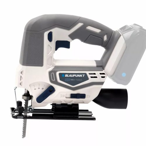 BLAUPUNKT Akkumlátoros szúrófűrész Blaupunkt DNA rendszerrel. 3 poziciós penge beállítás, sebbesség: 0-2800 spm, eszköz nélküli penge csere, beépített porfúvó, acél váz, ferde vágás 0-45° között.