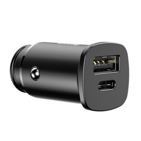   BASEUS SQUARE autós töltő USB+Type-C aljzat 30W, PD gyorstöltő 4.0, FEKETE