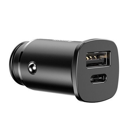 BASEUS SQUARE autós töltő USB+Type-C aljzat 30W, PD gyorstöltő 4.0, FEKETE