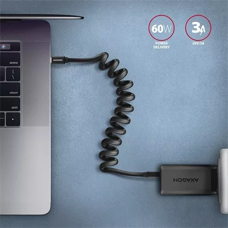 Axagon USB-C -> USB-C M/M adatkábel 0.6m fekete tekercselt, 60W