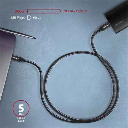 Axagon BUCM3-CM10AB USB-C 3.2 Gen1 - USB-C 3.2 Gen1 M/M adatkábel 1m fekete