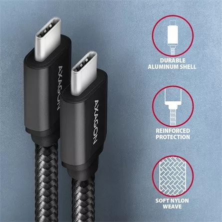 Axagon USB-C 3.2 Gen1 -> USB-C 3.2 Gen1 M/M adatkábel 1.5m fekete 60W