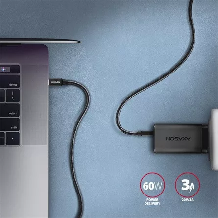 Axagon USB-C 3.2 Gen1 -> USB-C 3.2 Gen1 M/M adatkábel 1.5m fekete 60W