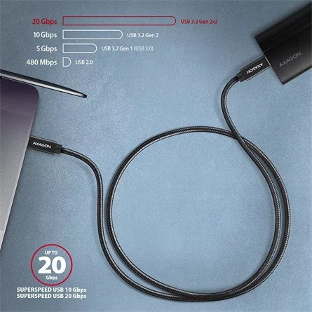 Axagon BUCM32-CM20AB USB-C 3.2 Gen2 - USB-C 3.2 Gen2 M/M adatkábel fekete