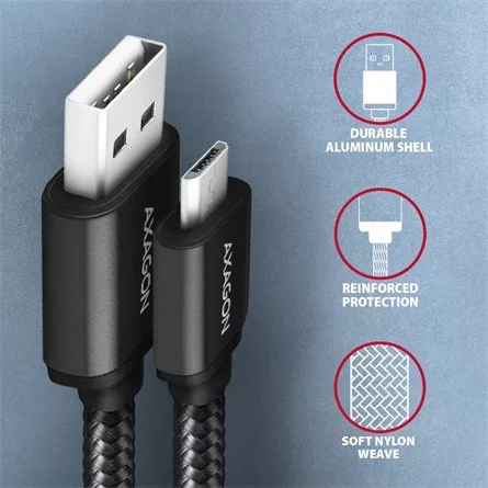 Axagon USB-A 2.0 -> USB-B 2.0 micro M/M adatkábel 1.5m fekete