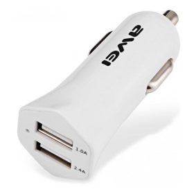 AWEI autós töltő 2 USB aljzat 12W, gyorstöltő, FEHÉR
