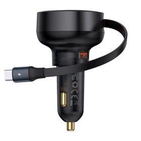   Baseus CHG Baseus Enjoyment Pro Car Charger U+Retractable Type-C Cable 60W autós gyorstöltő automatata behúzós kábellel, fekete