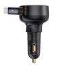 Baseus CHG Baseus Enjoyment Pro Car Charger U+Retractable Type-C Cable 60W autós gyorstöltő automatata behúzós kábellel, fekete