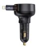 Baseus CHG Baseus Enjoyment Pro Car Charger U+Retractable iPhone Cable 55W autós gyorstöltő automatata behúzós kábellel, fekete