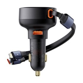   BASEUS ENJOYMENT autós töltő USB aljzat 60W, PD gyorstöltő + Type-C - lightning kábel, FEKETE