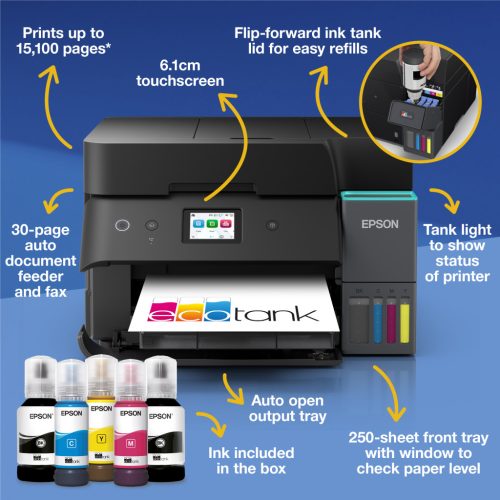 Epson EcoTank L6390 színes tintasugaras A4 MFP, ADF, duplex, LAN, WIFI, fekete