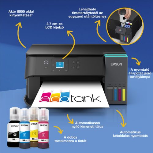 Epson EcoTank L4360 színes tintasugaras A4 MFP, WIFI, duplex, fekete