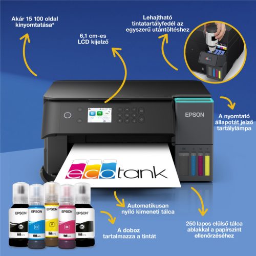 Epson EcoTank L6360 színes tintasugaras A4 MFP, duplex, LAN, WIFI, fekete