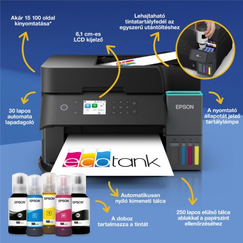 Epson EcoTank L6370 színes tintasugaras A4 MFP, ADF, duplex, LAN, WIFI, fekete