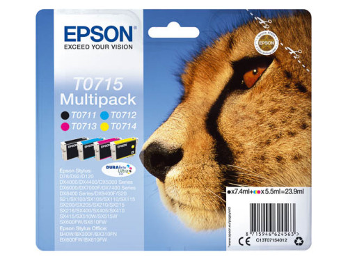 Epson fekete + színes tintapatron, T0715, DURABrite Ultra tinta