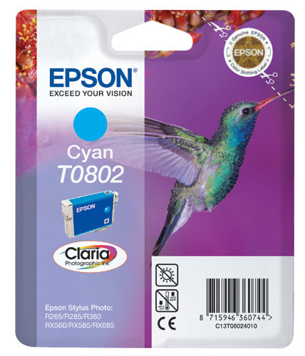 Epson cián tintapatron, 1 darab, T0802, Claria fotó tinta