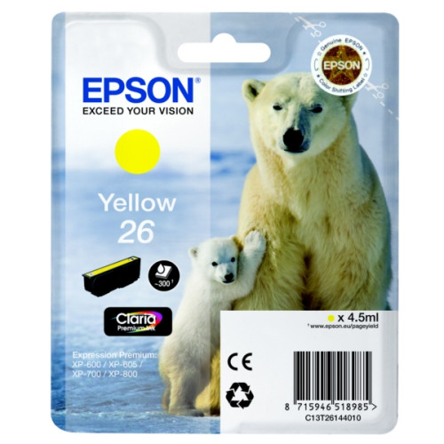 Epson sárga tintapatron, 1 darab, 26, Claria Premium tinta