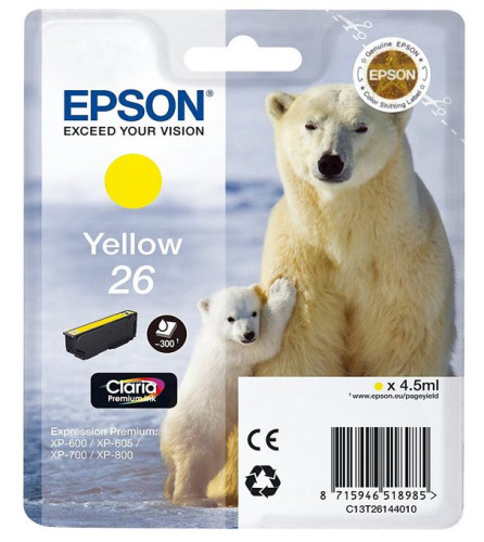 Epson sárga tintapatron, 1 darab, 26, Claria Premium tinta