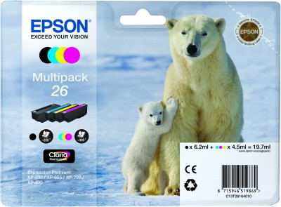 Epson fekete + színes tintapatron, 4-colours 26, Claria Premium tinta