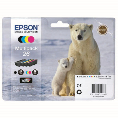 Epson fekete + színes tintapatron, 4-colours 26, Claria Premium tinta